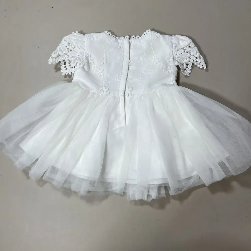 Baby Girl White Lace Tulle Christening Flower Girl Dress 3-6M‎
